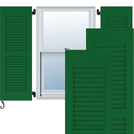 15W X 77H Americraft Two Equal Louver Exterior Real Wood Shutters, Viridian Green